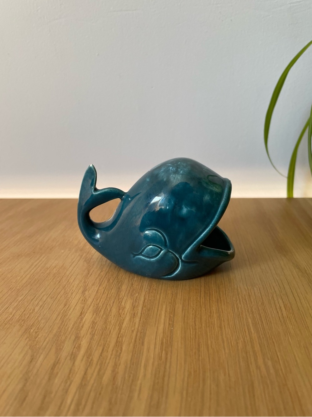 Vintage MCM Ceramic Whale Trinket Ring Dish Ashtray Teal 70s